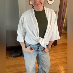 Pacificotton by Bryn Walker, open front cardigan, white, size large